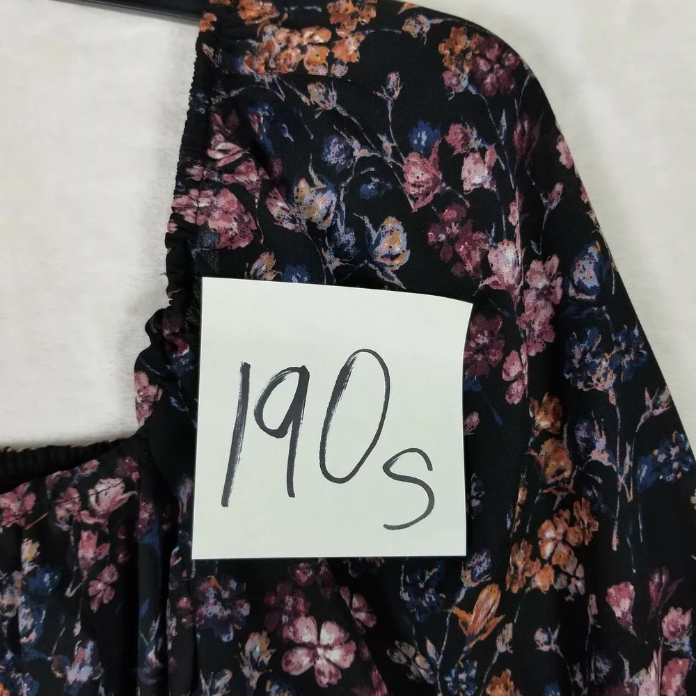 Abercrombie & Fitch Blouse Womens Small Black Floral Smocked Square Neck Top